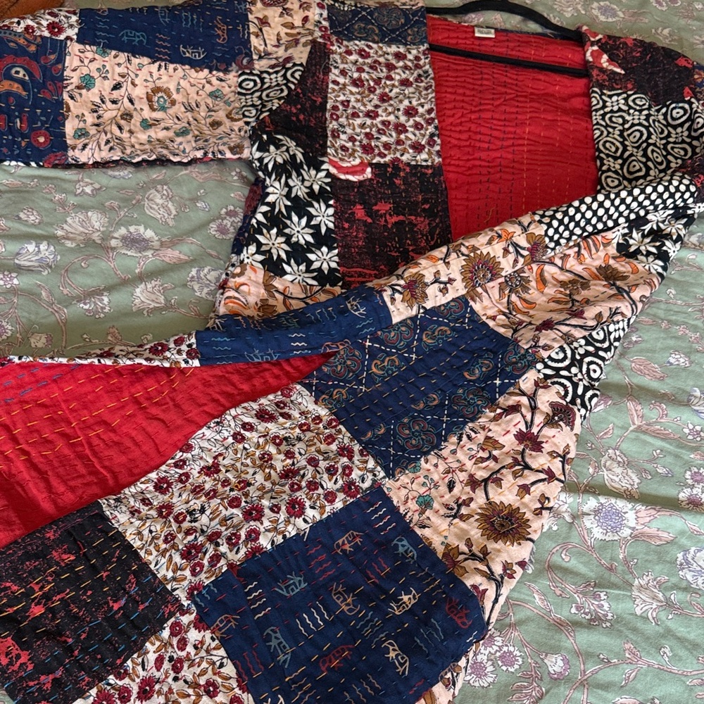 Colorful Patchwork Kimono Kantha Jacket Duster - image 5